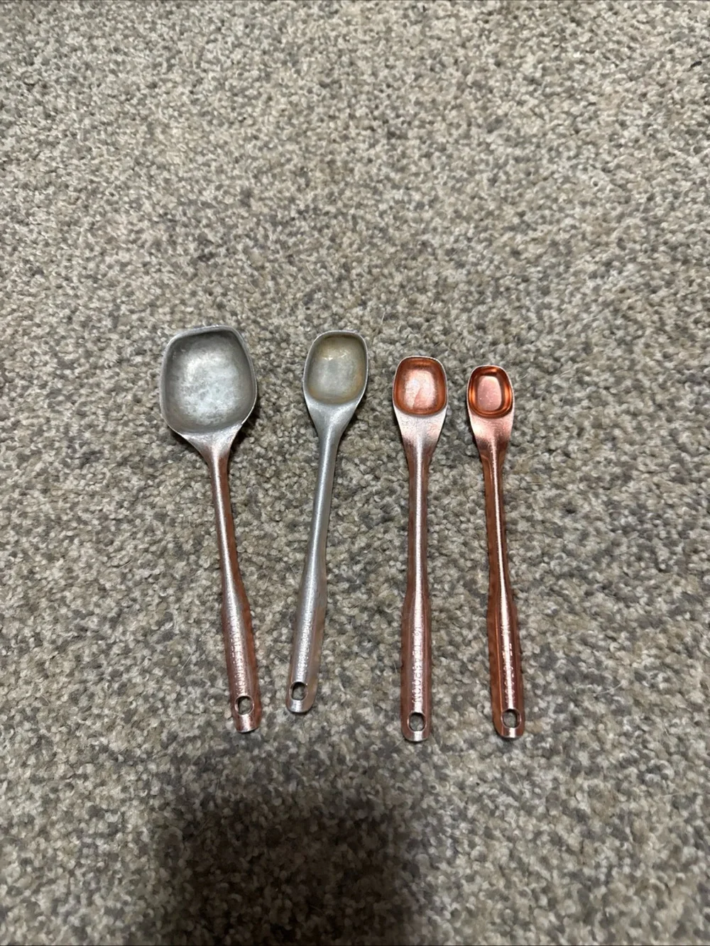 Vintage Set of 4 Metallic Measuring Scoops - Silver & Copper Tones